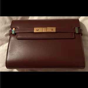 Elegant Leather Burgundy Clutch with Gold Hardware with Strap NWOT